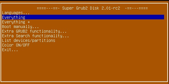 super grub2 disk 2.01-rc2 main menu